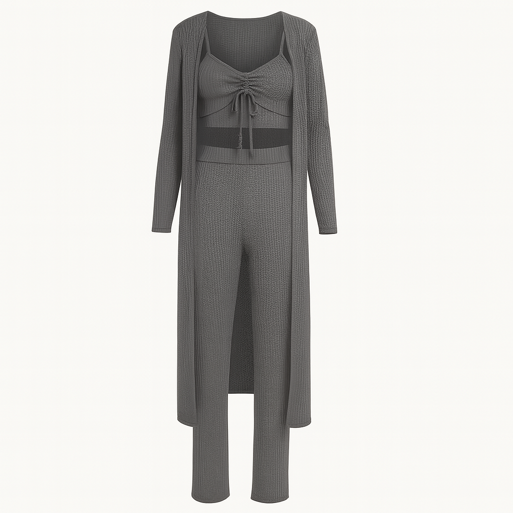 3-teiliges Waffel-Pyjama-Set für Damen – Atmungsaktiv & Bequem