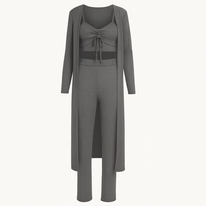 3-teiliges Waffel-Pyjama-Set für Damen – Atmungsaktiv & Bequem