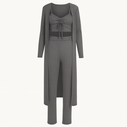 3-teiliges Waffel-Pyjama-Set für Damen – Atmungsaktiv & Bequem